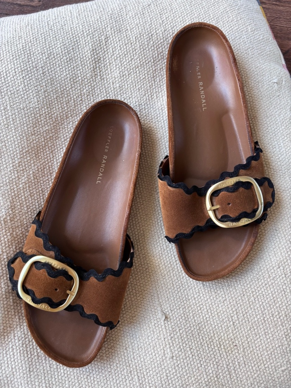 Loeffler Randall Iris Buckled Ric-Rac Slide Sandals - Cacao Brown Suede 9.5 - Picture 2 of 15